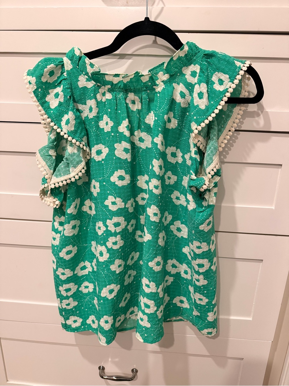 THML Green and White Floral Ruffle Sleeve Dress